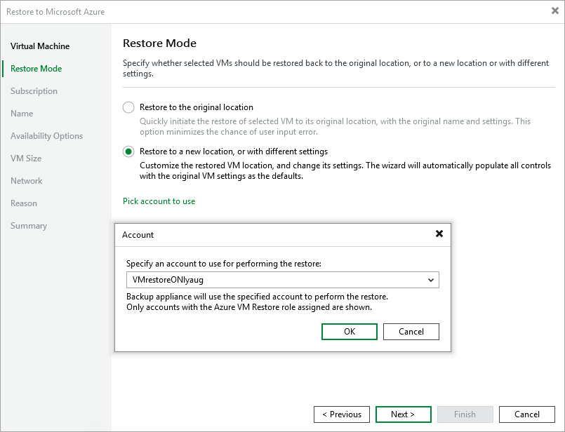 Restore to Microsoft Azure - Mode