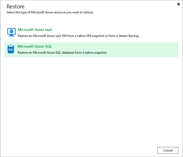 Restore to Microsoft Azure SQL - Launch