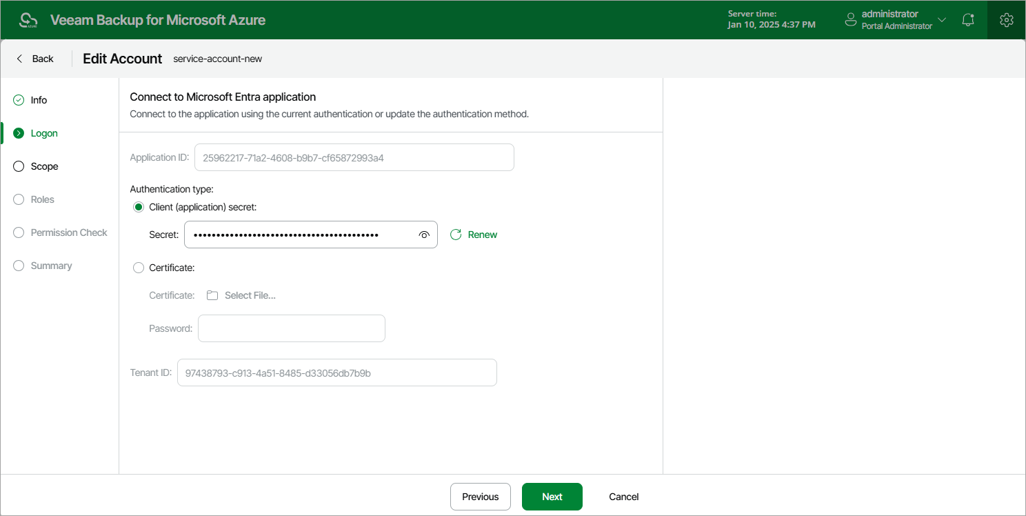 Specifying Existing Account