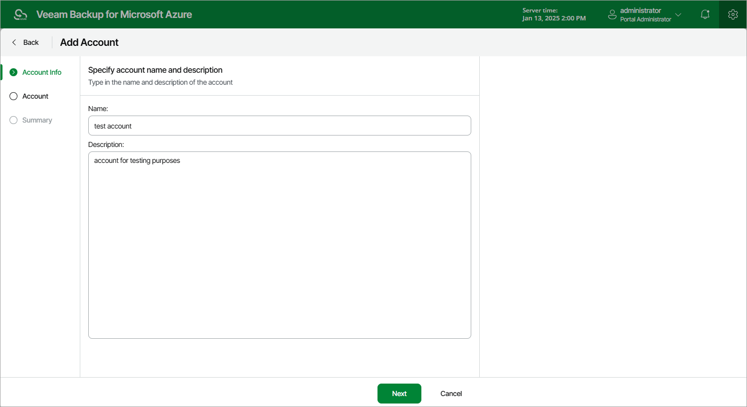 Specifying Account Info