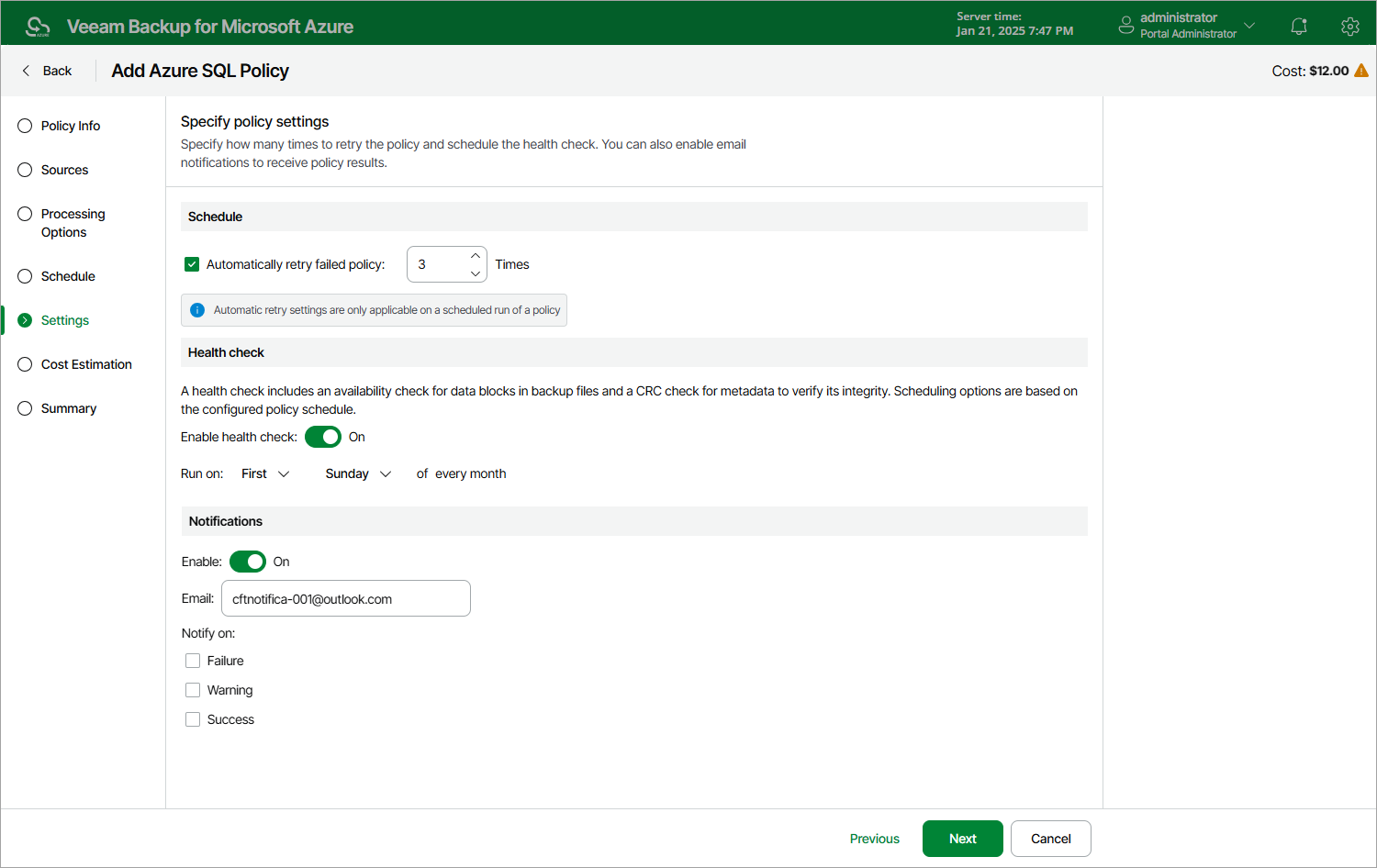 Adding Backup Policy