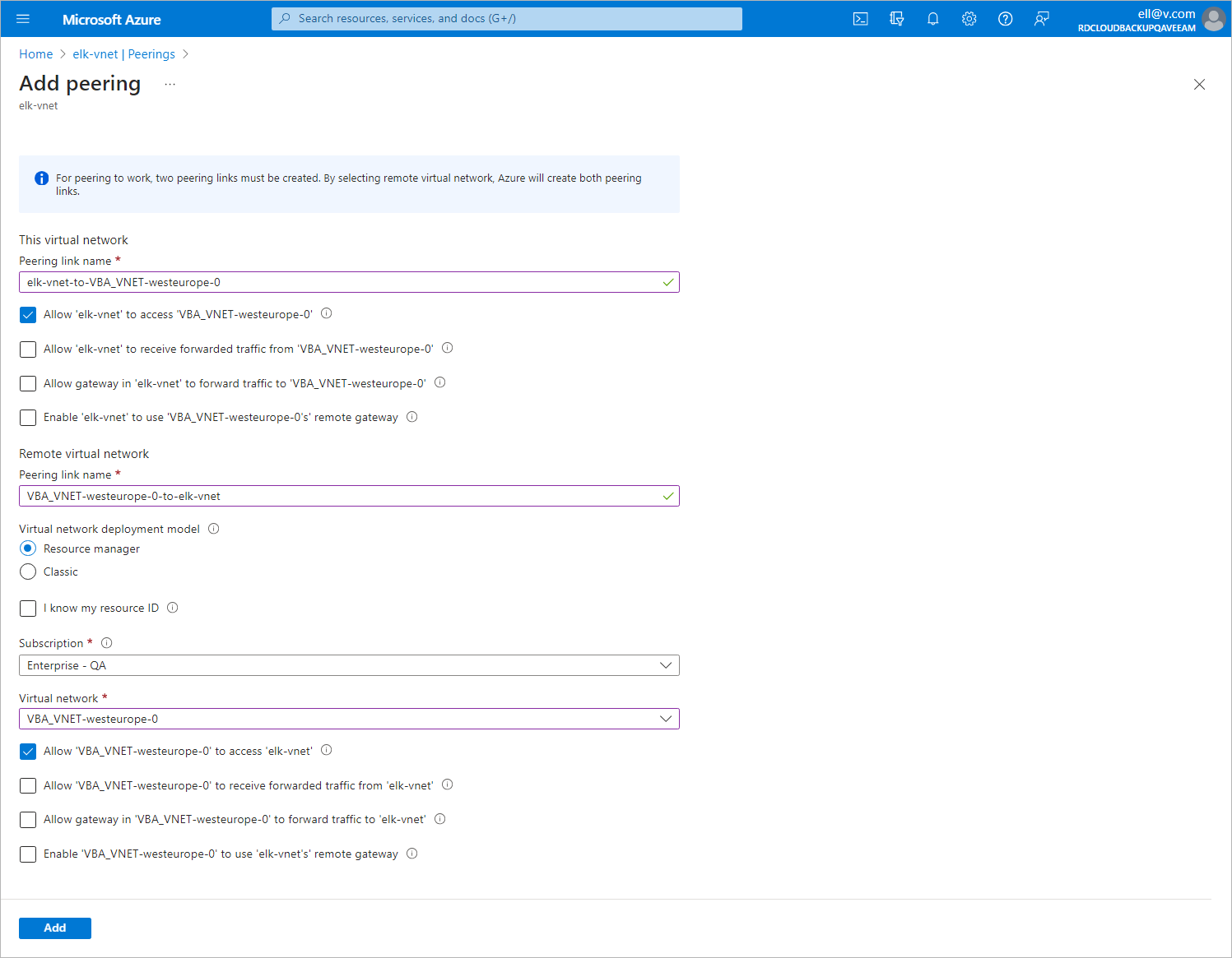 Peering Virtual Networks