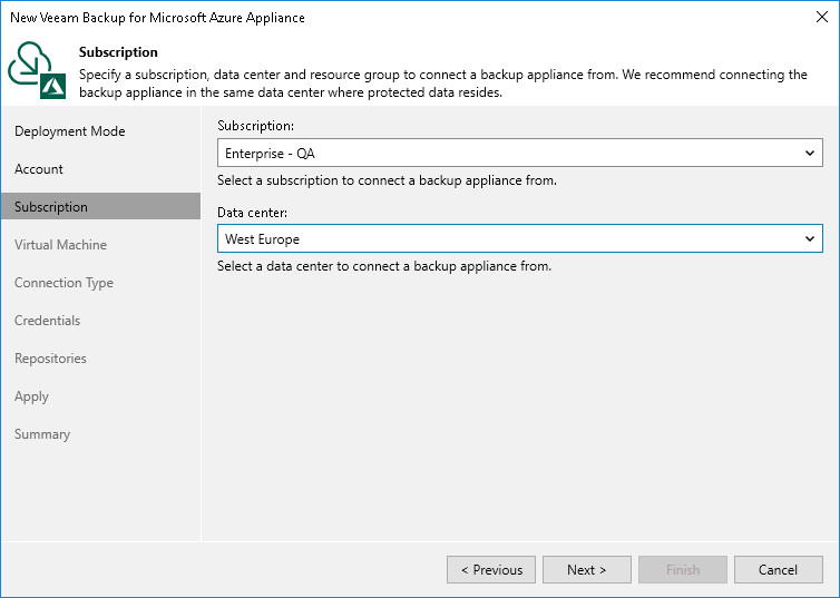 Step 4. Specify Subscription and Region