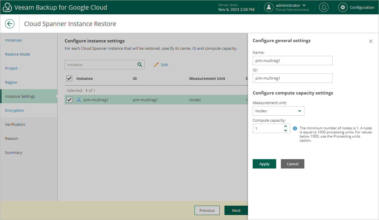 Restoring Cloud SQL Instance