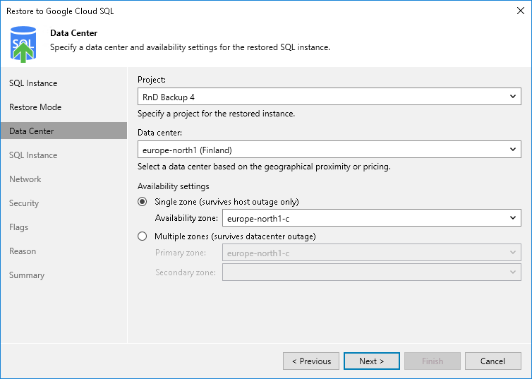 Step 4. Select Project, Region and Availability Zone
