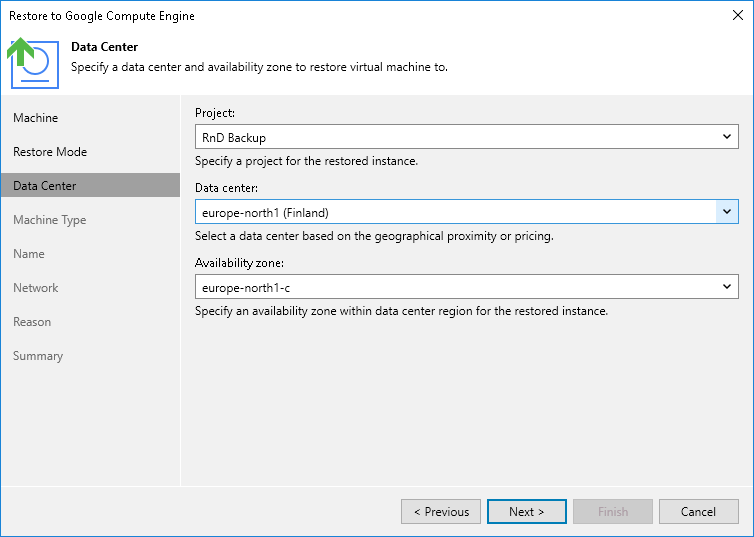 Step 4. Select Project, Region and Availability Zone