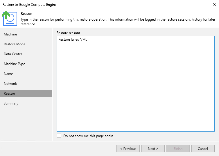 Step 8. Specify Restore Reason