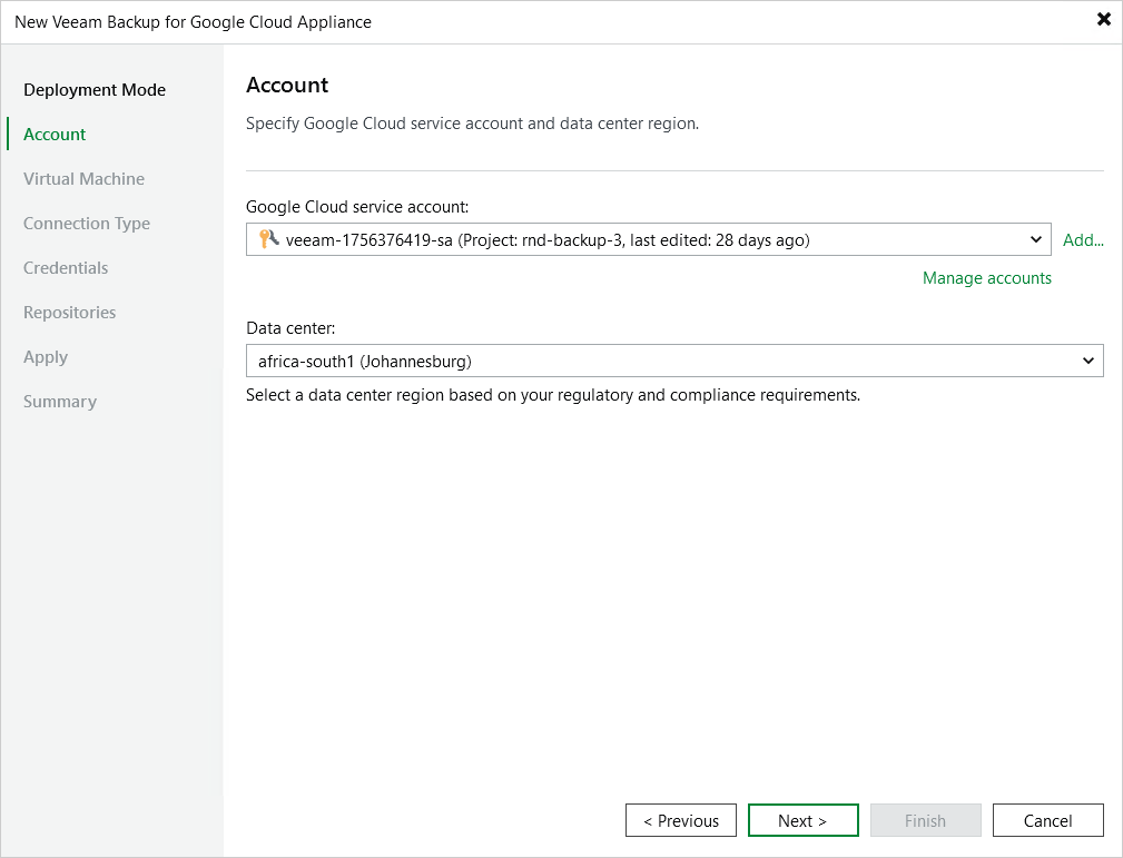 Step 3. Specify Service Account Settings