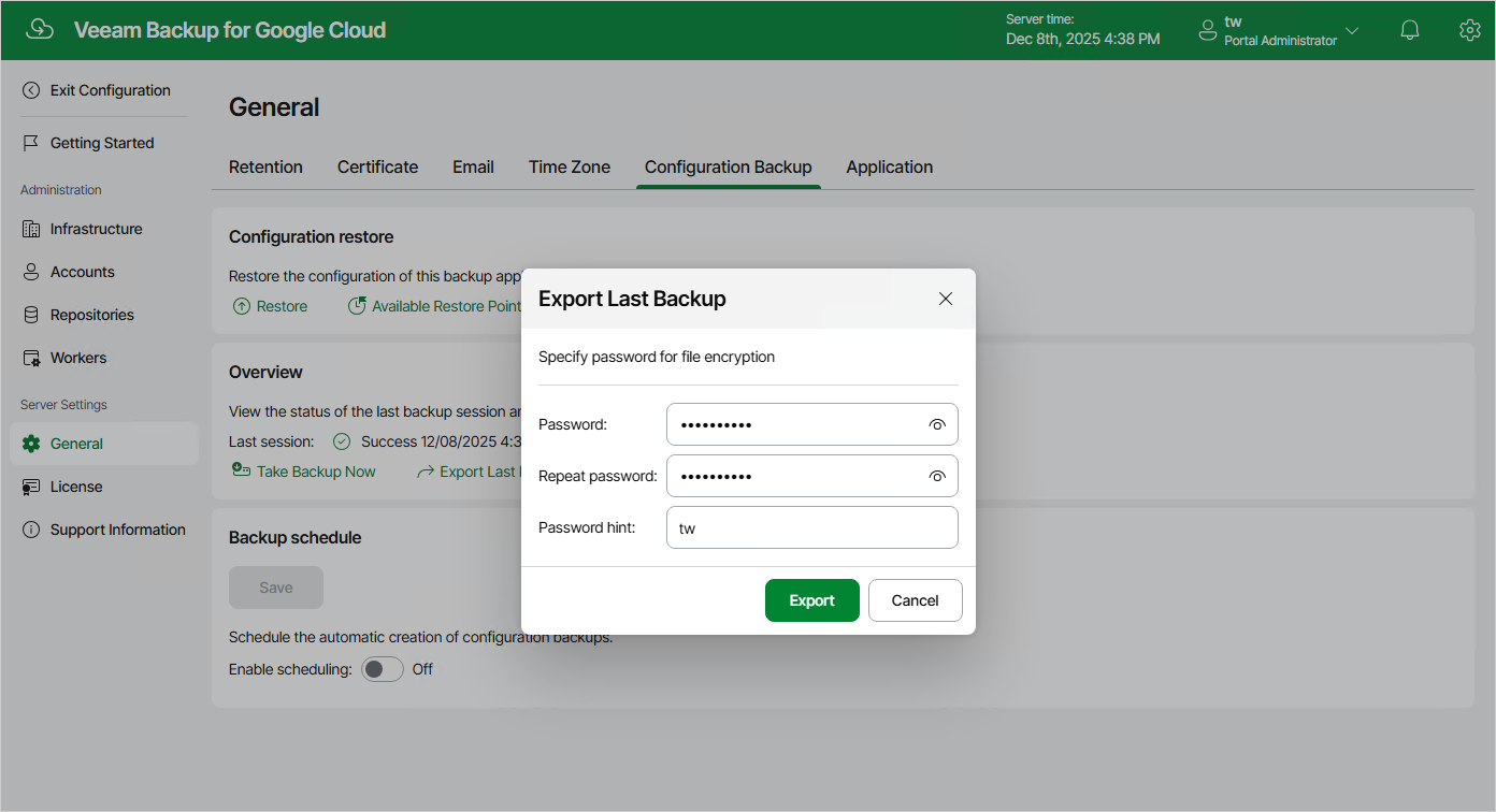 Exporting Configuration Backup Data