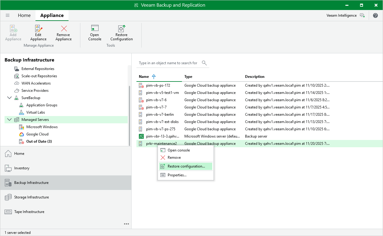 Restore configuration - Launch