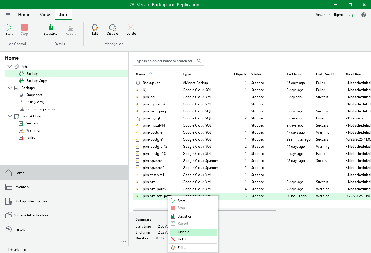 Enable or disable backup policy