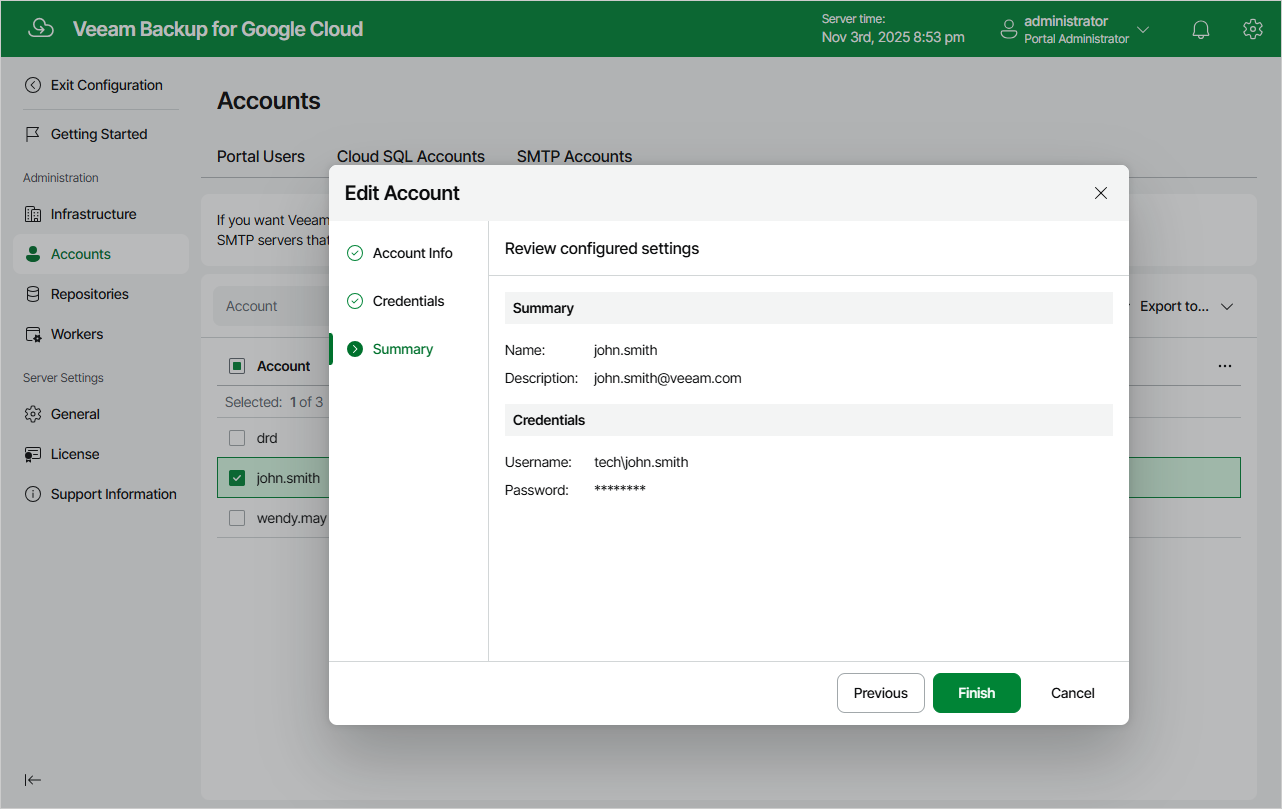 Editing SMTP Accounts