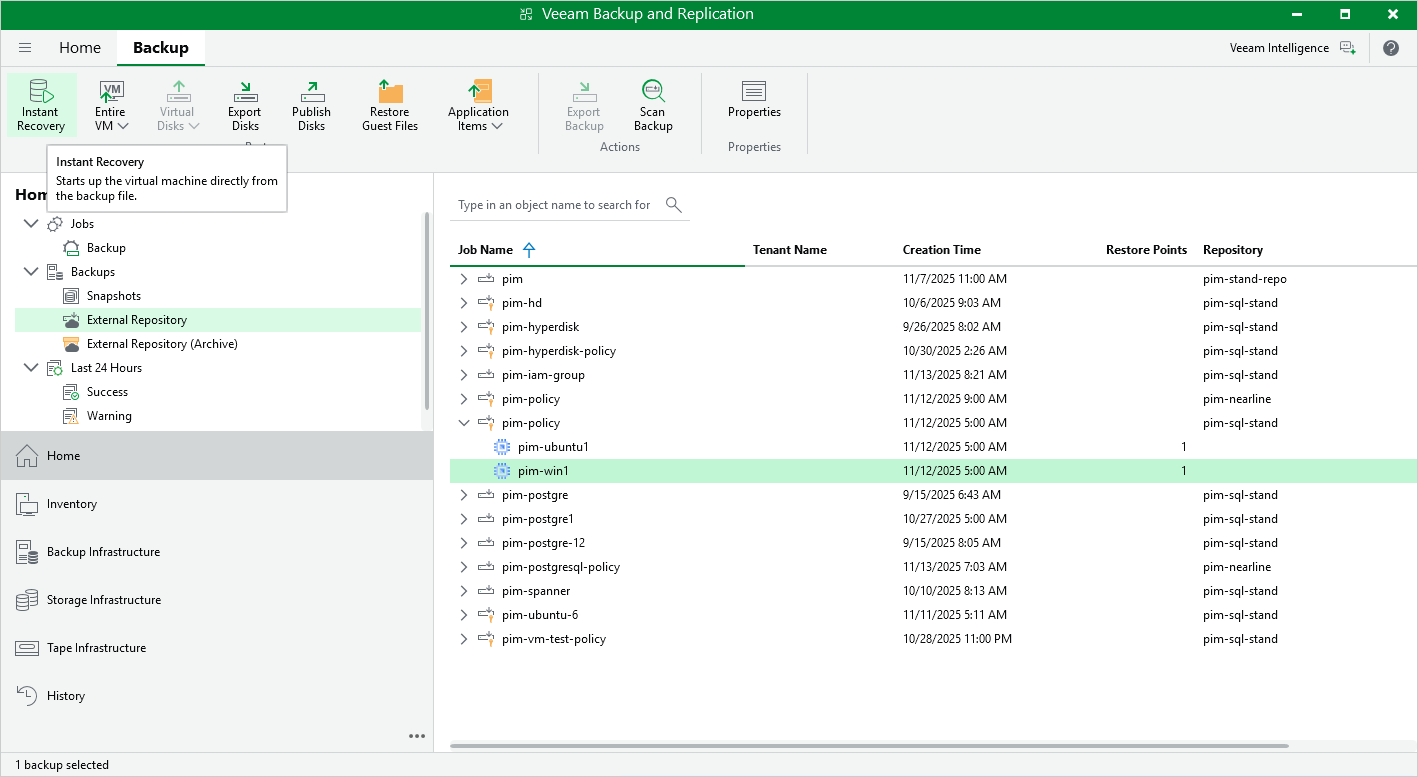 Instant Recovery to VMware vSphere, Hyper-V or to Nutanix AHV