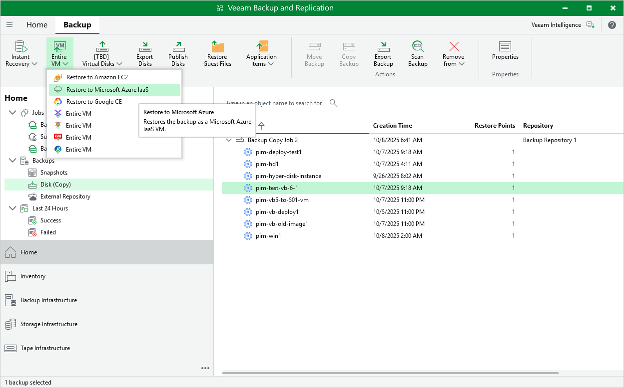 Restore to Azure