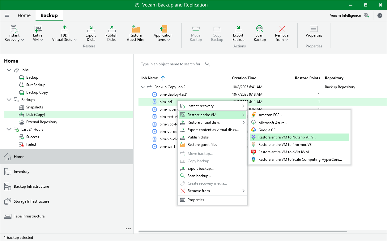 Restore to Nutanix AHV