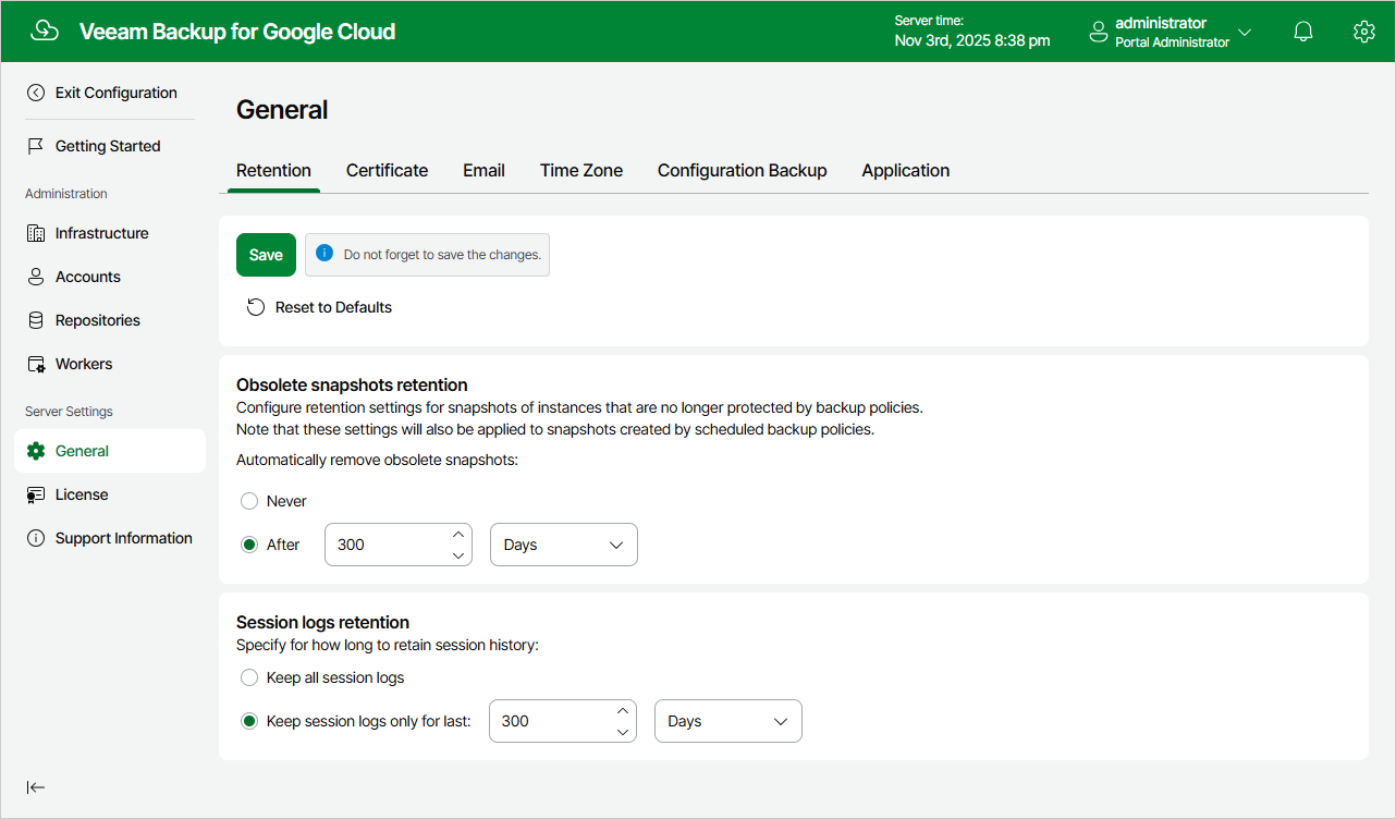 Configuring Retention Settings