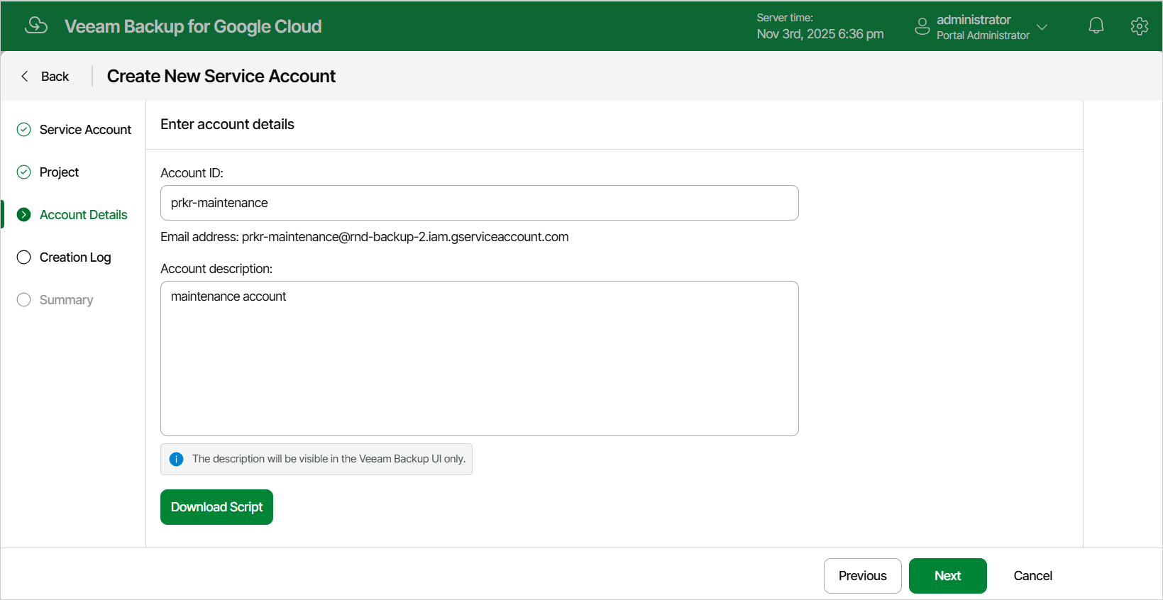 Adding Service Account