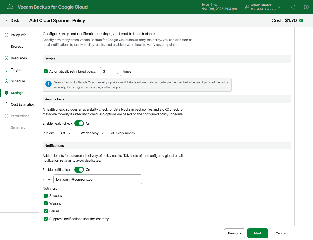 Adding Backup Policy