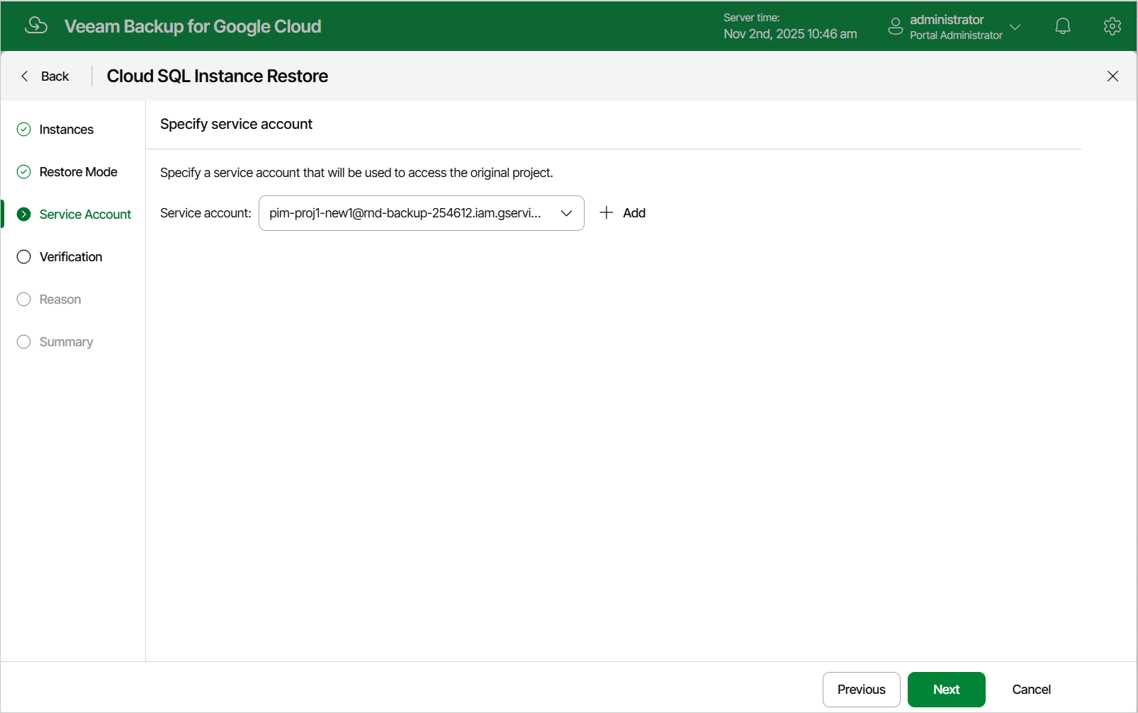 Restoring Cloud SQL Instance