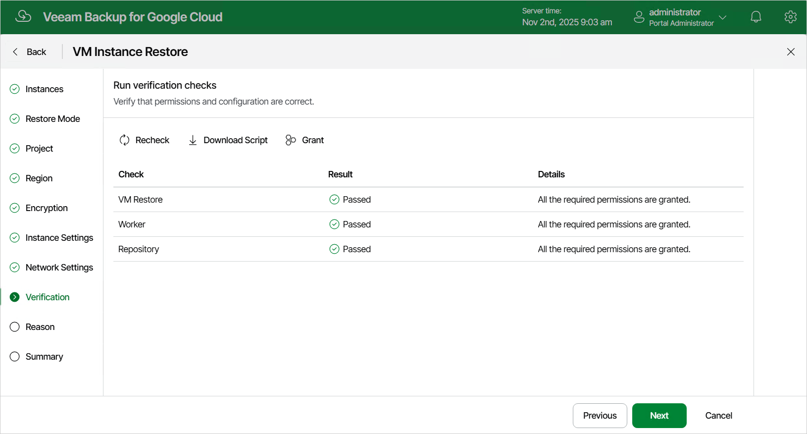 Restoring VM Instance