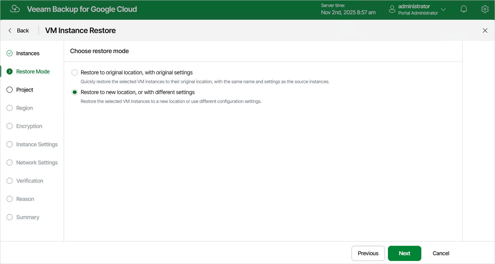 Restoring VM Instance