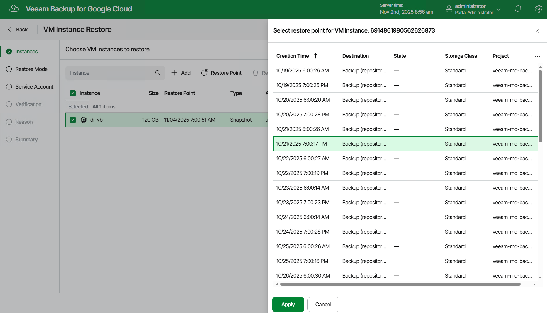 Restoring VM Instance