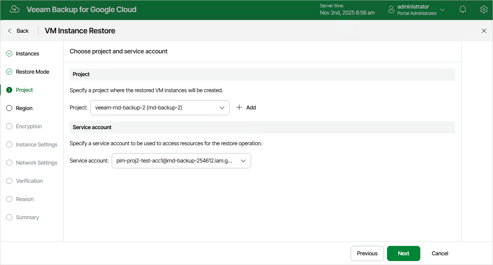 Restoring VM Instance