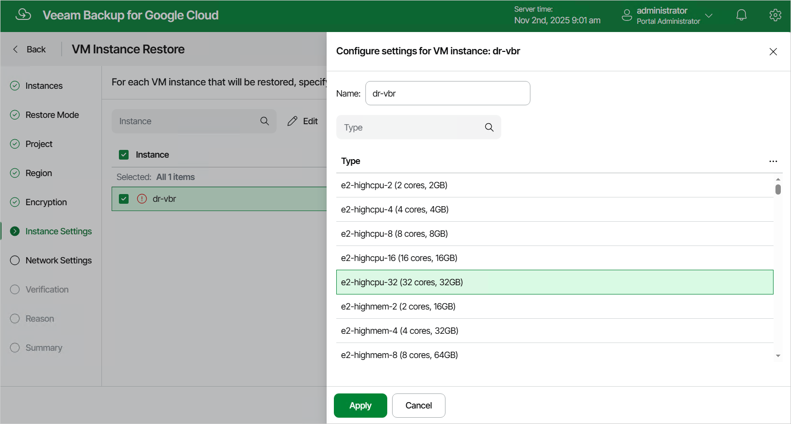 Restoring VM Instance