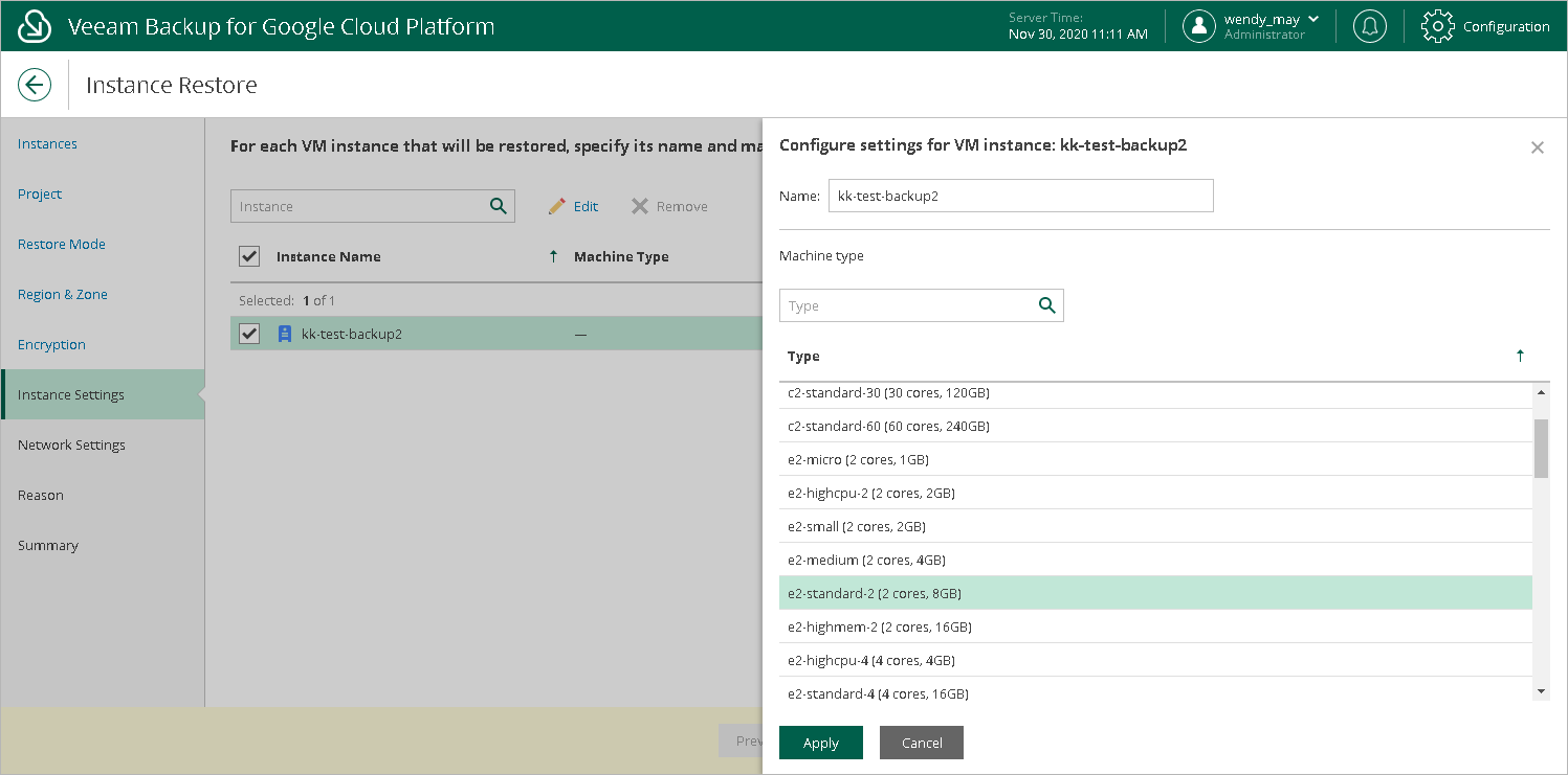 Restoring VM Instance