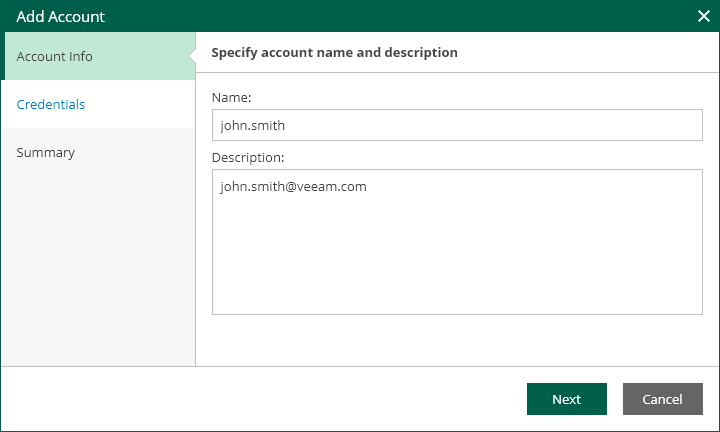 Step 2. Specify Account Name and Description