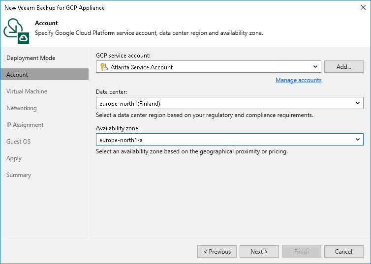 Step 3. Specify GCP Account Settings
