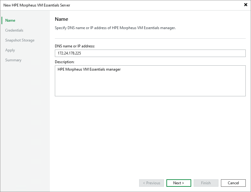 Step 2. Specify Domain Name or IP Address of HPE Morpheus VME manager