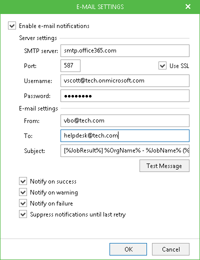 E-mail Settings for Notifications