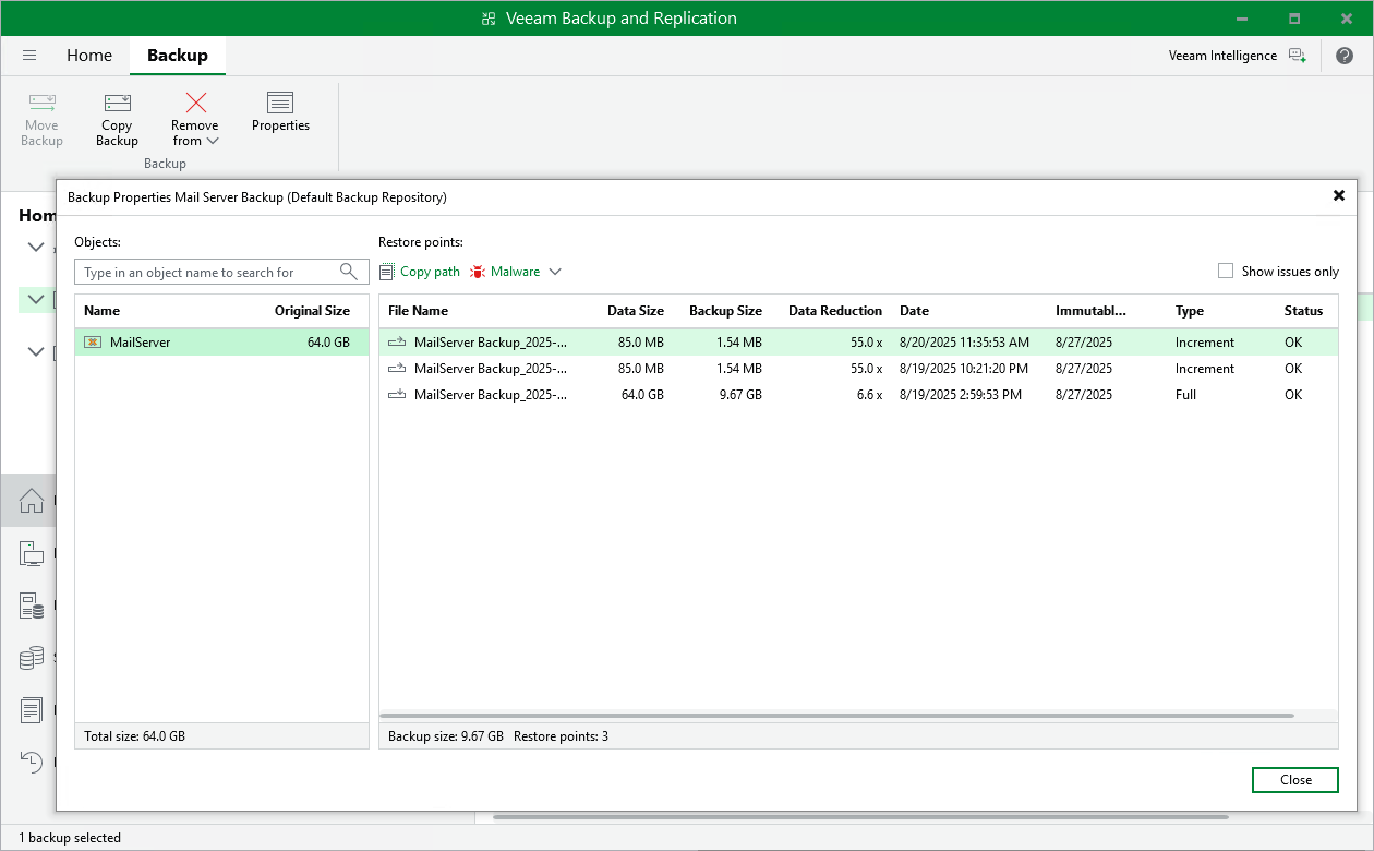 Viewing Backup Properties