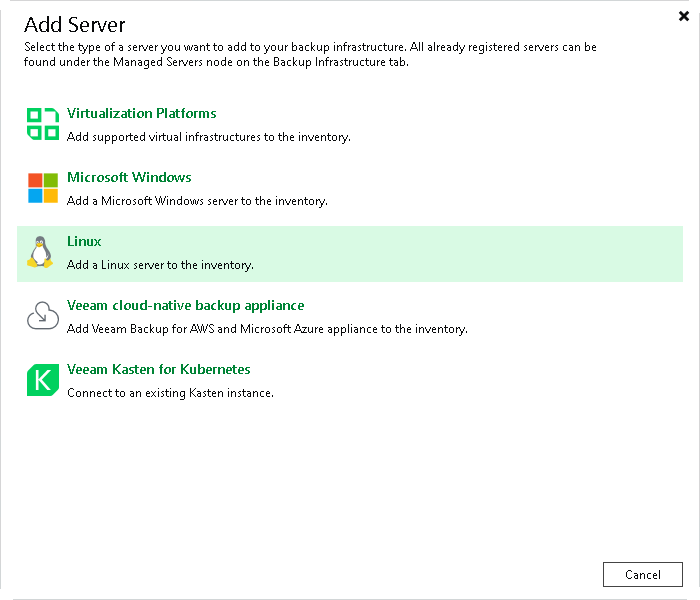 Step 1. Launch New Linux Server Wizard