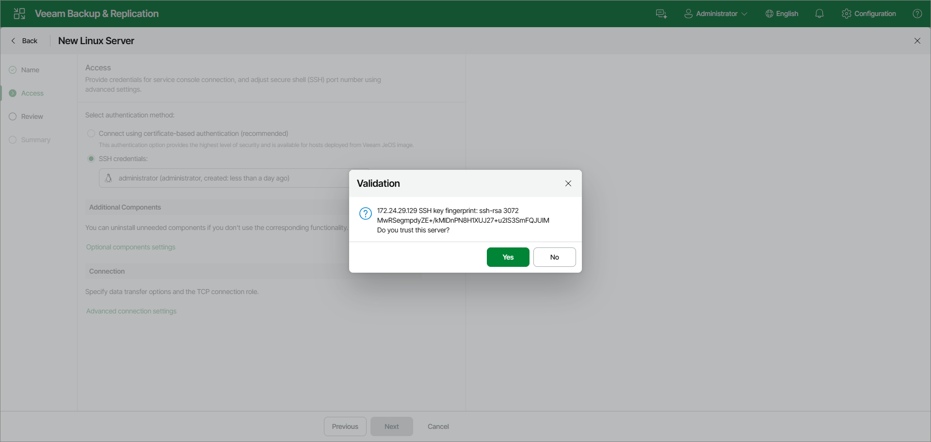 Step 3. Specify Credentials and SSH Settings