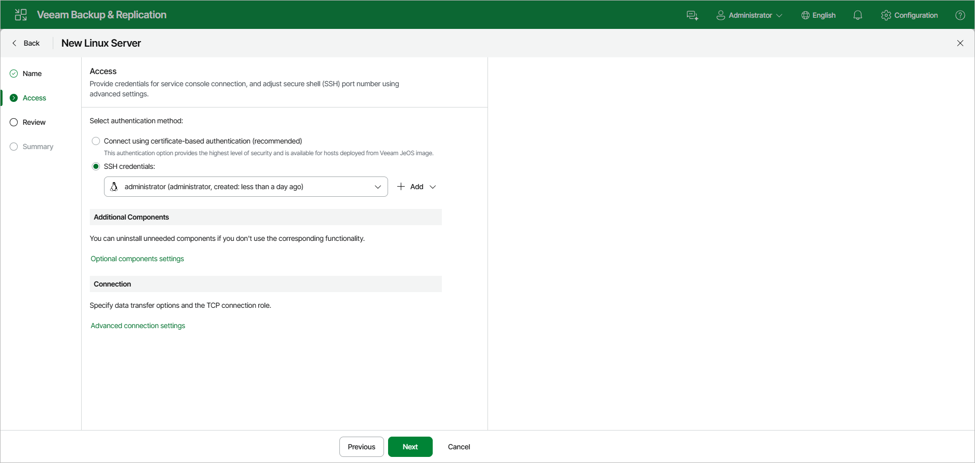 Step 3. Specify Credentials and SSH Settings