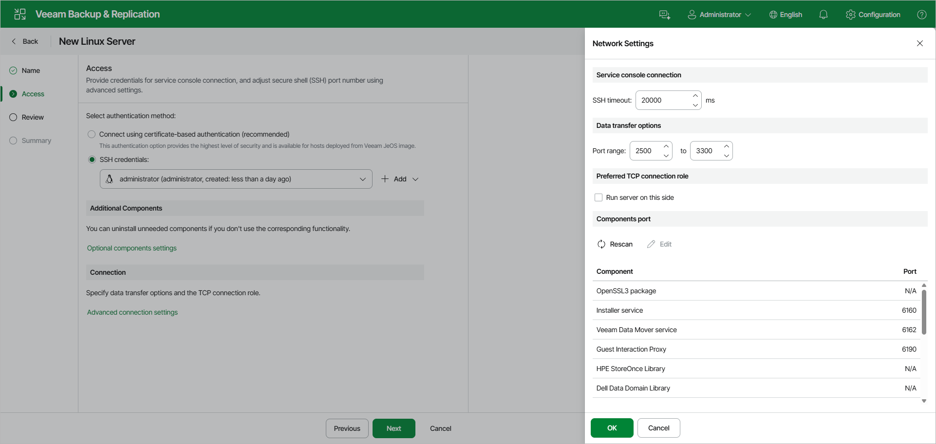 Step 3. Specify Credentials and SSH Settings