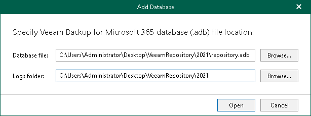 Adding Veeam Backup for Microsoft 365 Databases