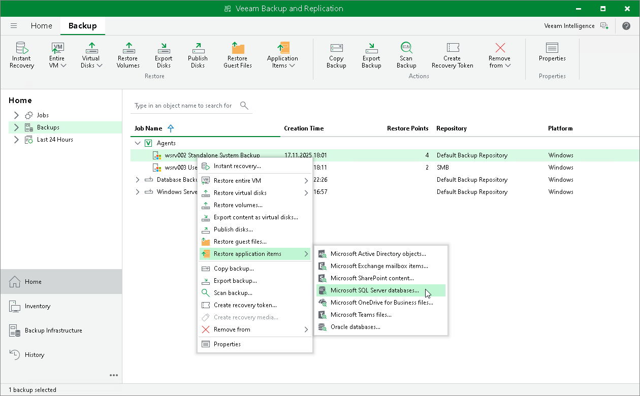 Restore Application Items