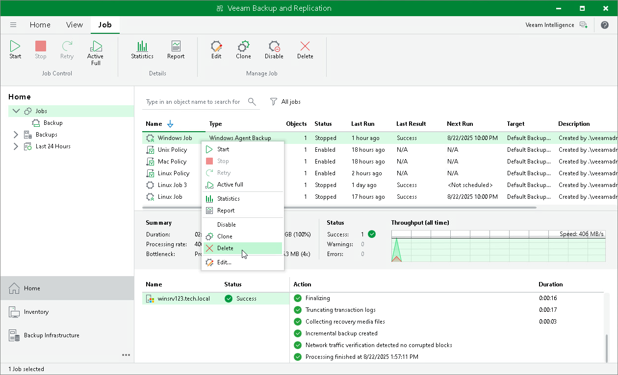 Delete Backup Job