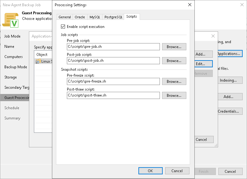 Backup Job and Snapshot Script Settings
