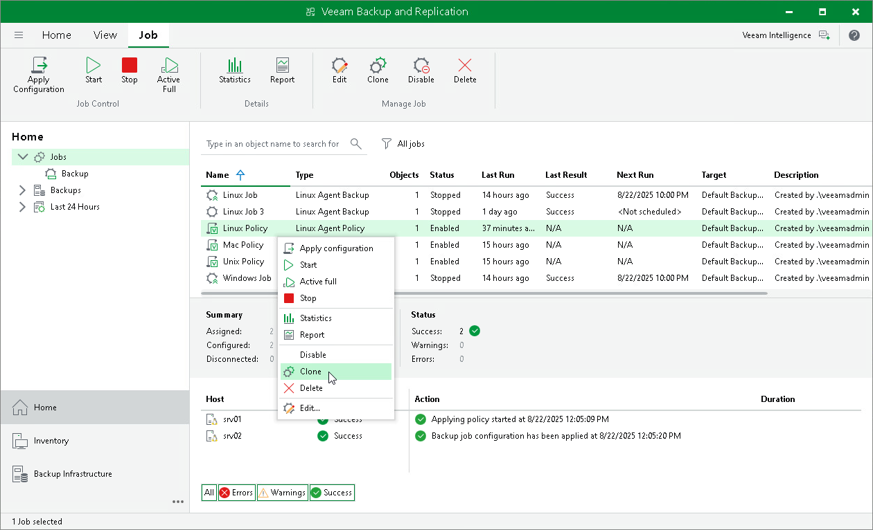 Clone Backup Policy