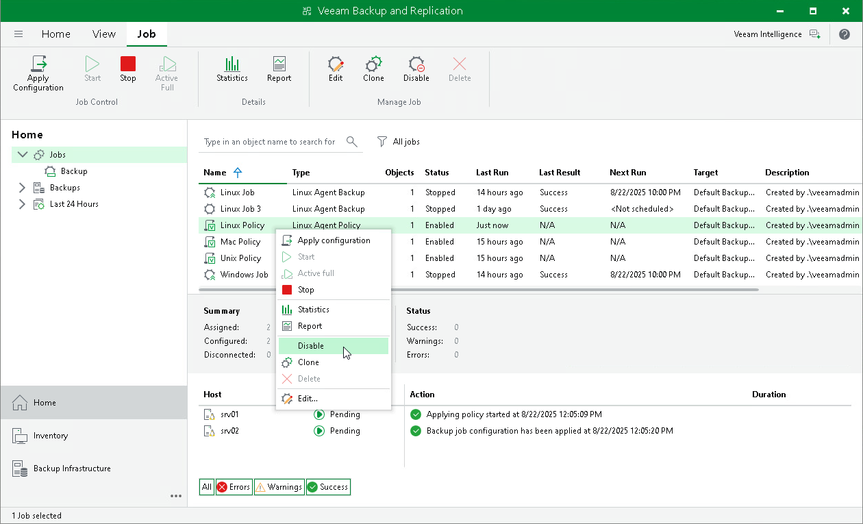 Disable Backup Policy