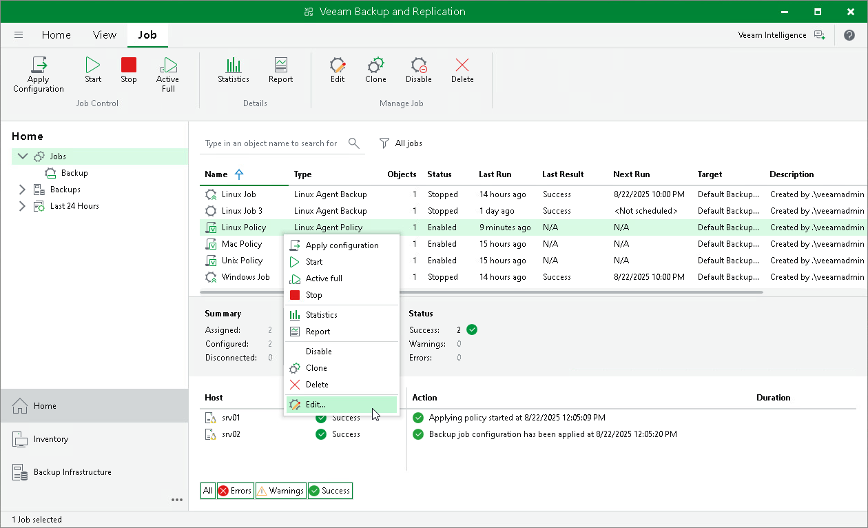 Edit Backup Policy Settings