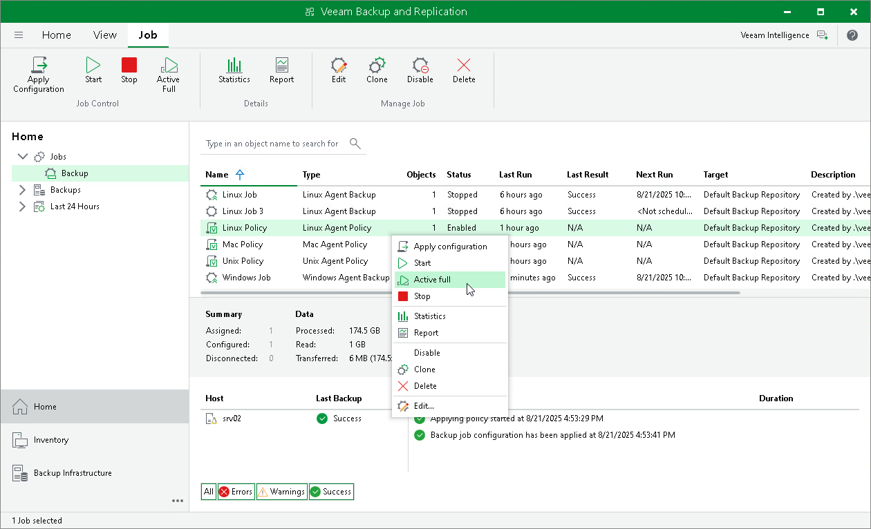 Perform Active Full Backup