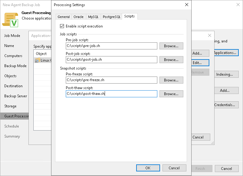 Backup Job and Snapshot Script Settings