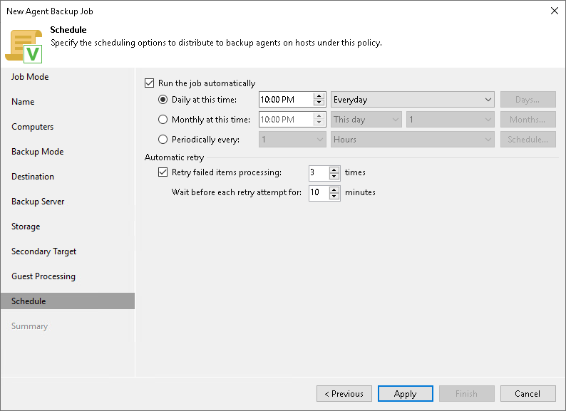 Scheduling Settings for Servers