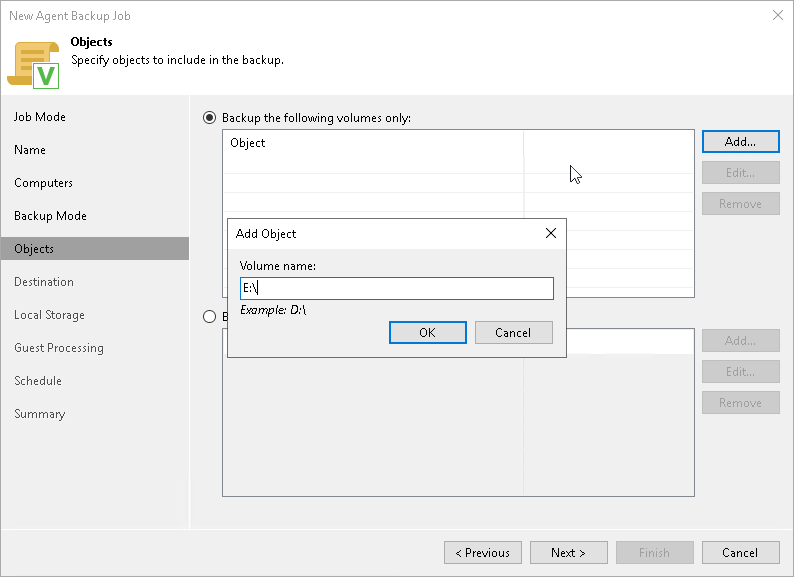 Specify Volumes to Back Up Specifying Volumes to Back Up