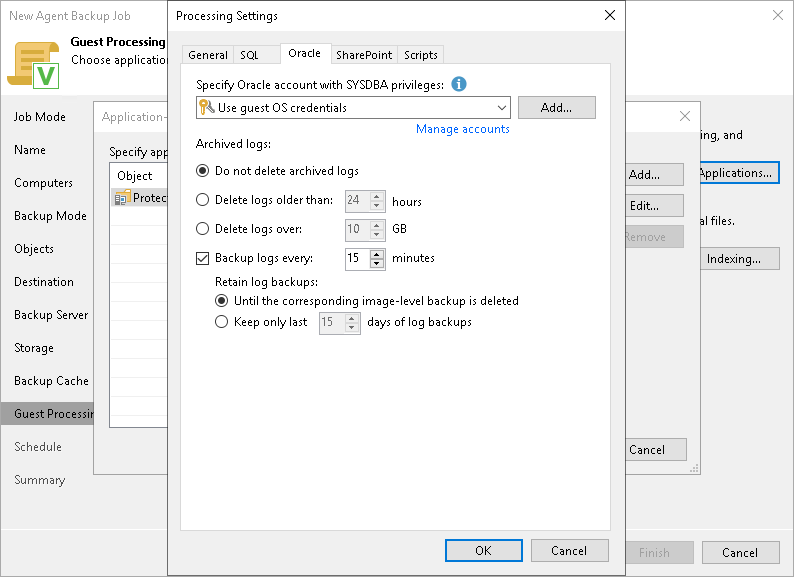 Specify Oracle Archived Log Settings Oracle Archived Log Settings